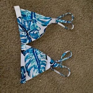 Bathing Suit Top, Aqua Leaf Print, strappy